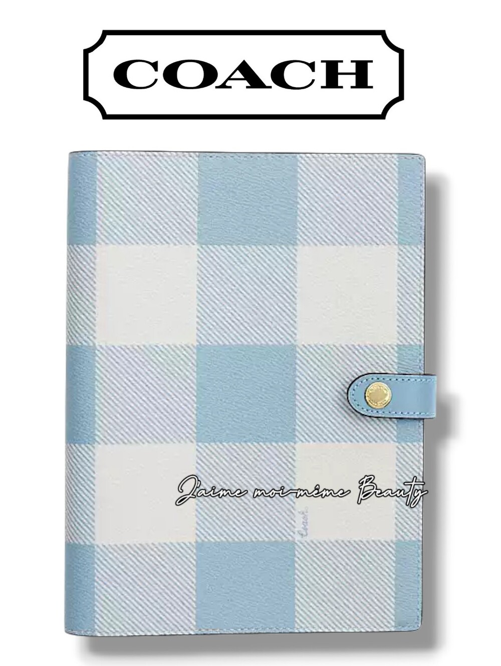 Coach Light Baby Blue & White Gingham Check Snap Notebook - New Factory Wrapped